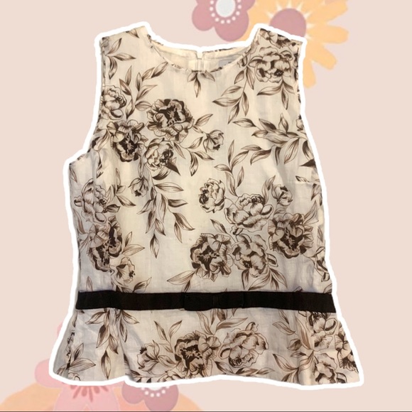 White and Brown Floral Peplum Tank